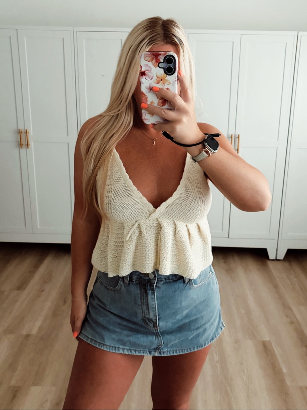 Cream knit cropped tank top
